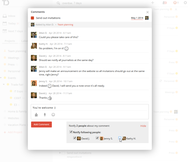 todoist comments sharing