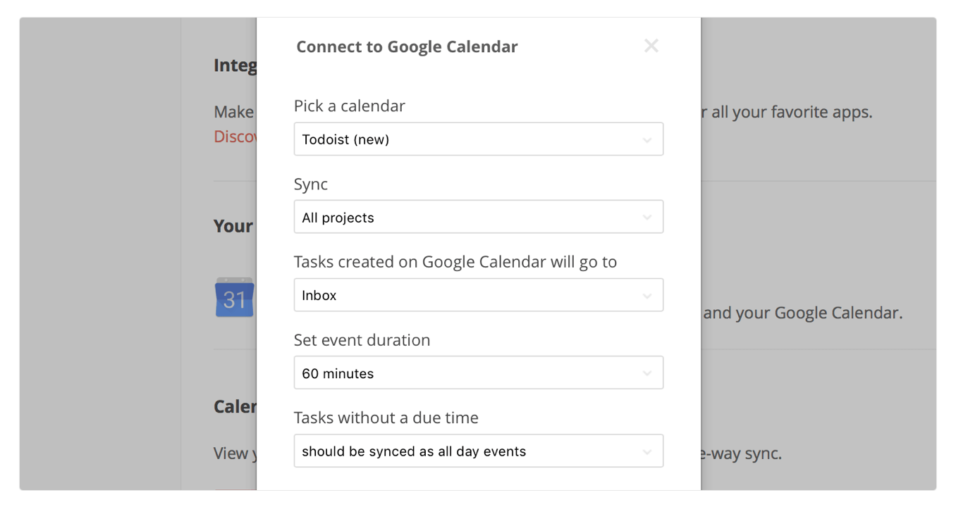 Todoist Google Calendar integration