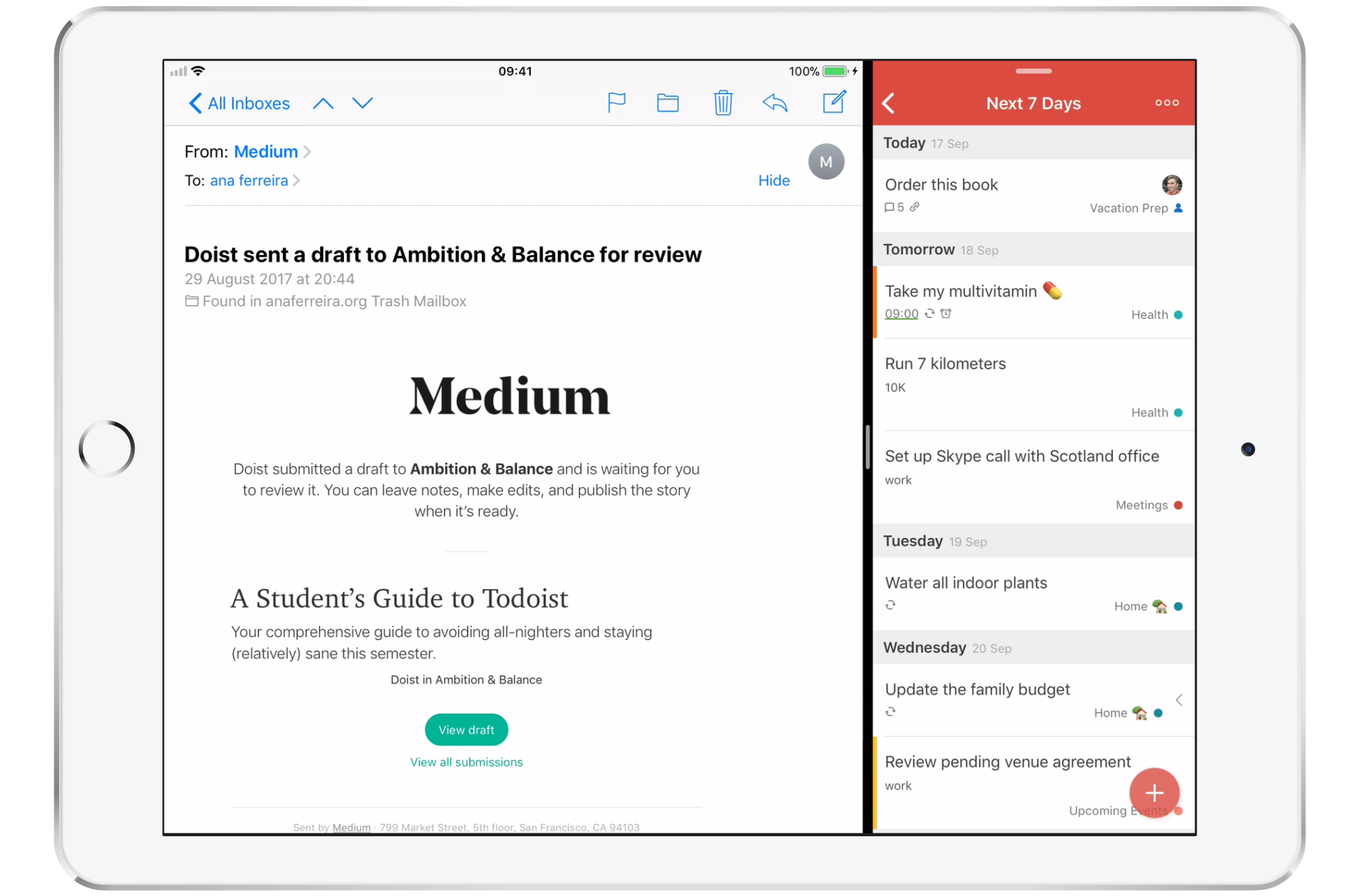 Drag and drop an email to any Todoist project to create a new task