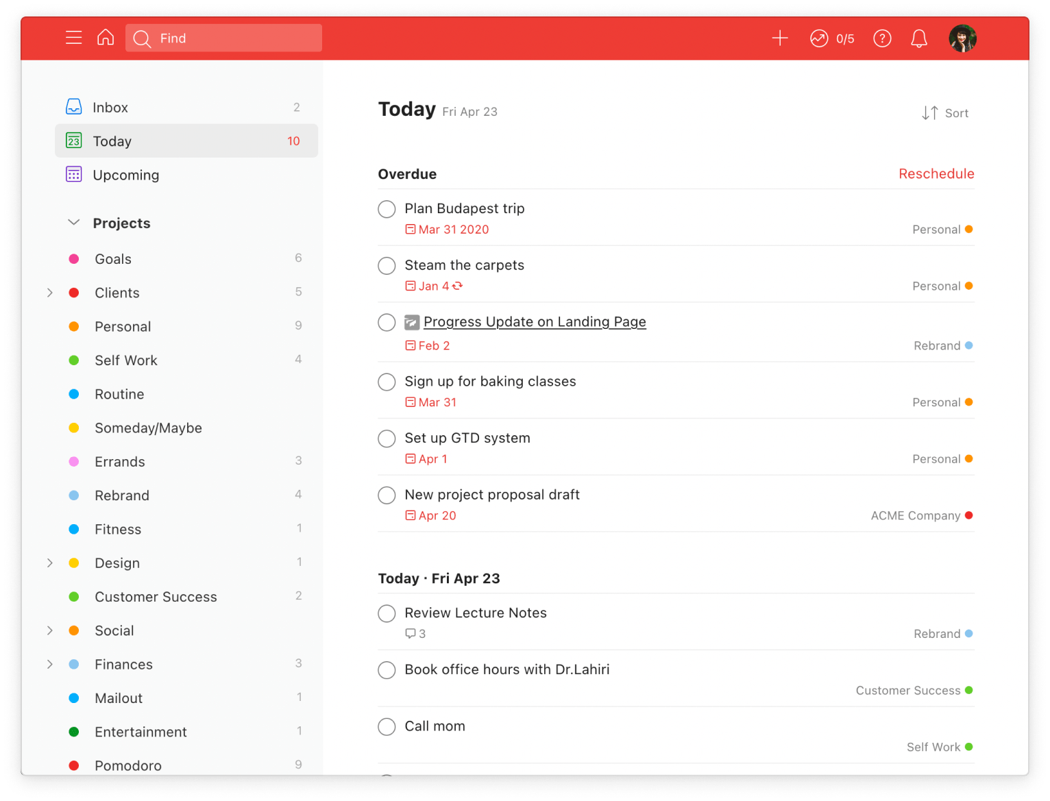 Messy Today view in Todoist 