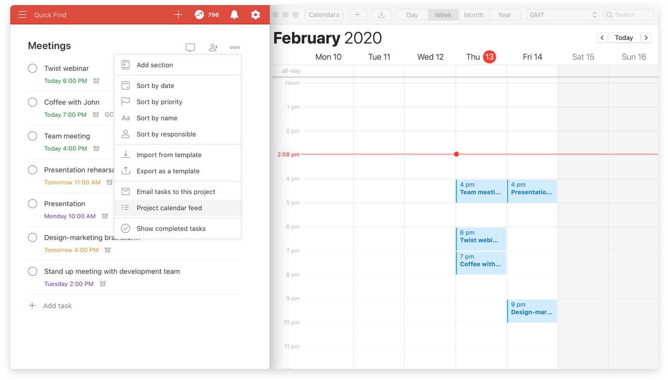 project calendar feed