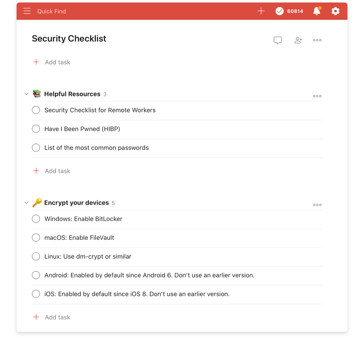 Security Checklist Todoist Template