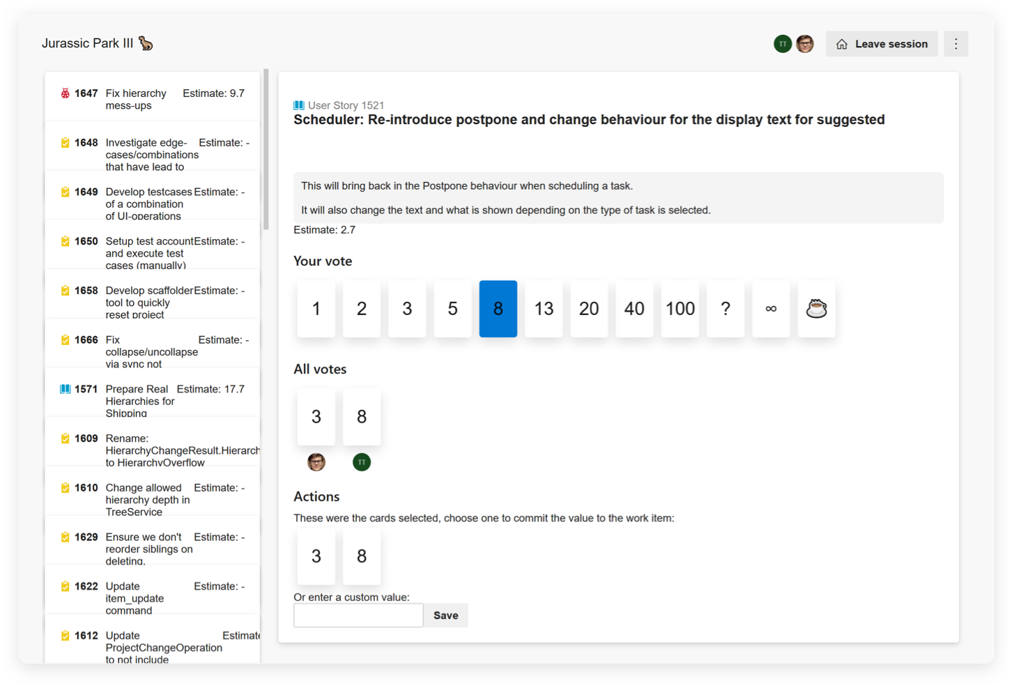 What planning poker looks like