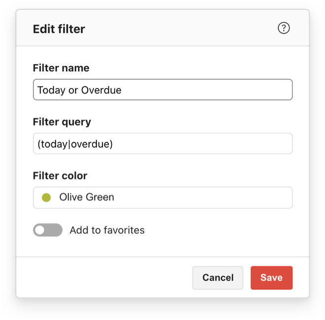 Today or overdue filter query