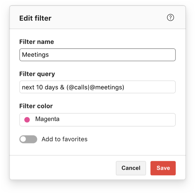 Meetings filter query