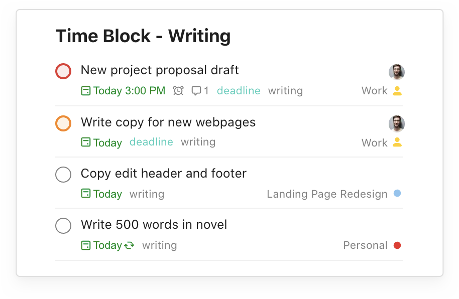 time block writing filter view