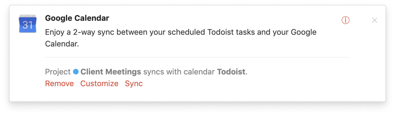 Sync your Google Calendar with any Todoist project