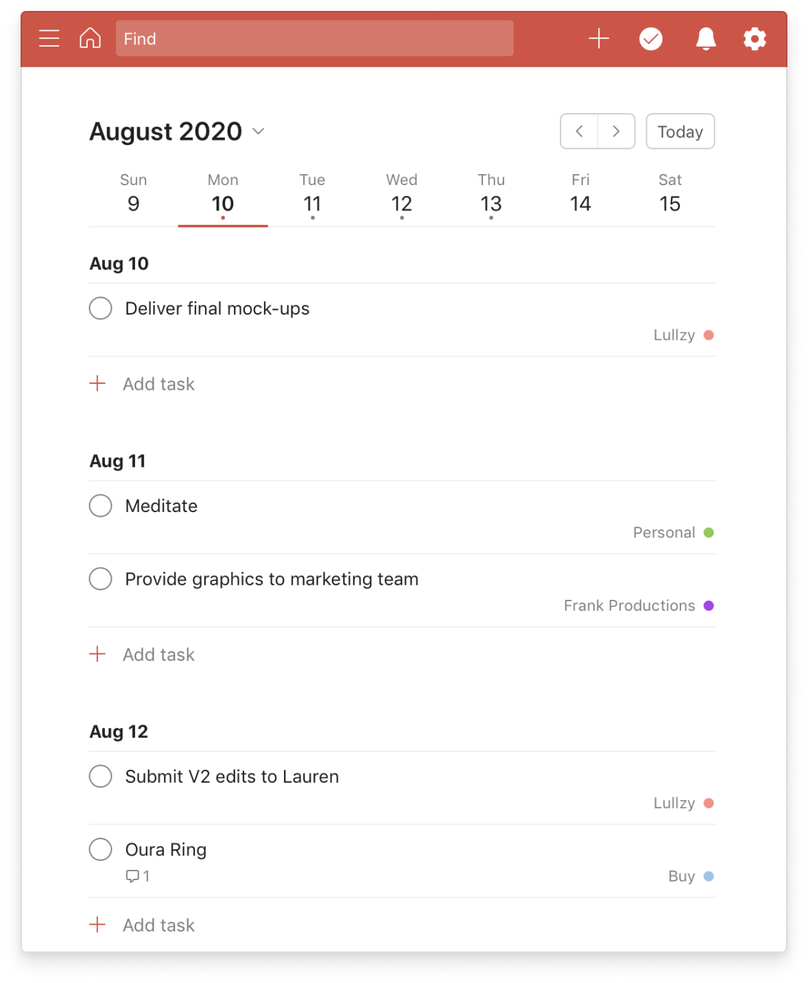 Use Upcoming View in Todoist to plan ahead