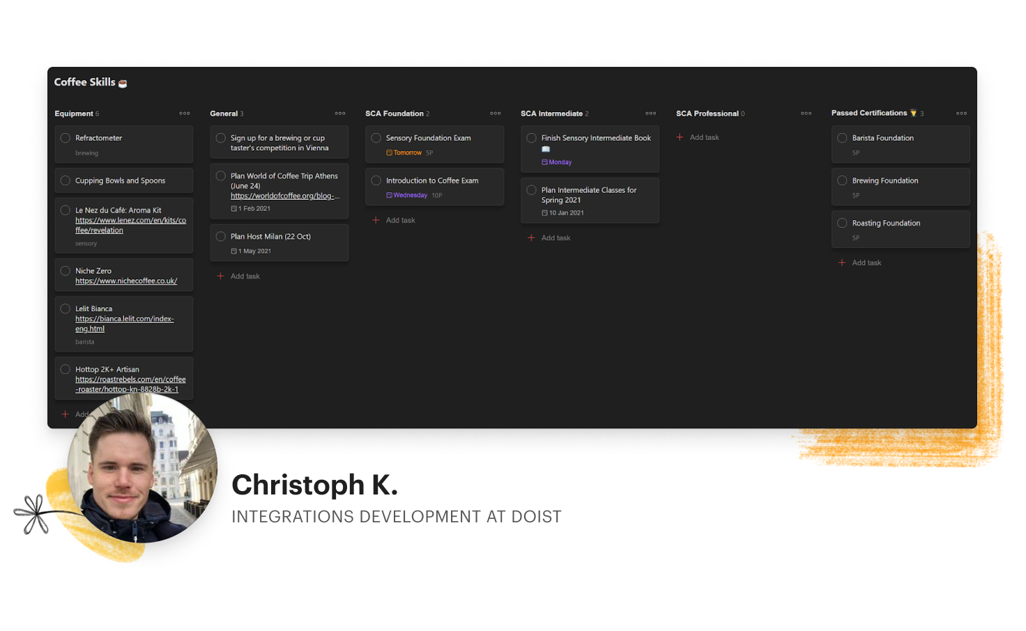 Todoist Board features Christoph