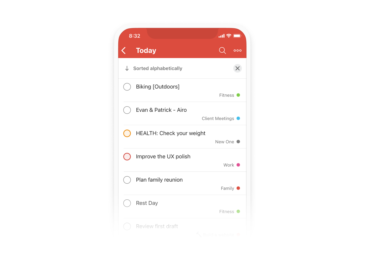 Todoist sorting Today view sorted alphabetically on mobile