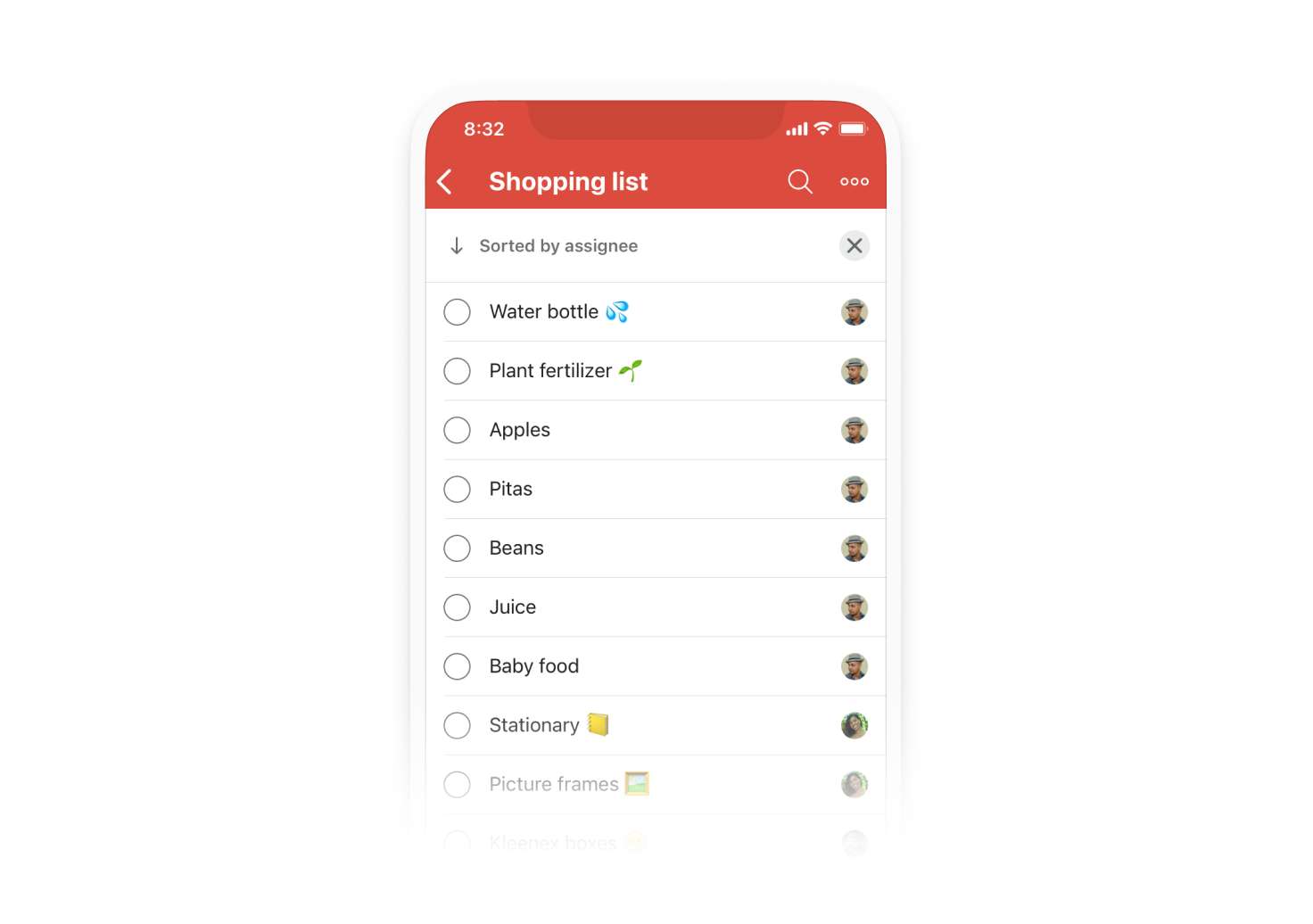 Todoist sorting Shopping list sorted by assignee