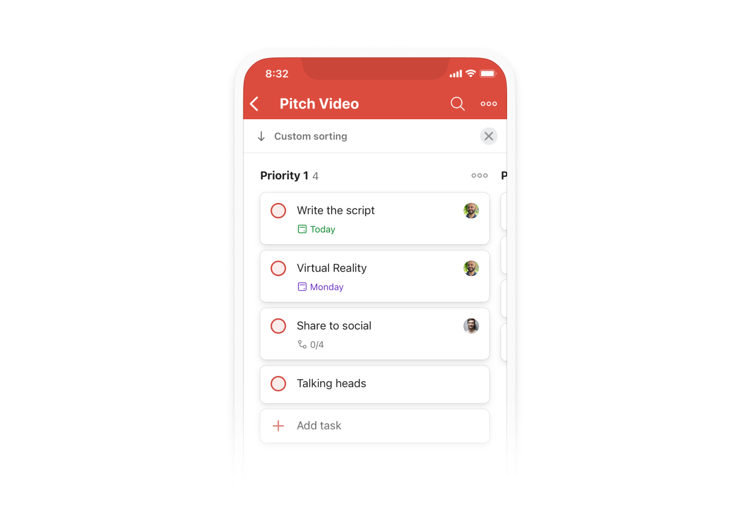 Todoist sorting Show same view as above on mobile