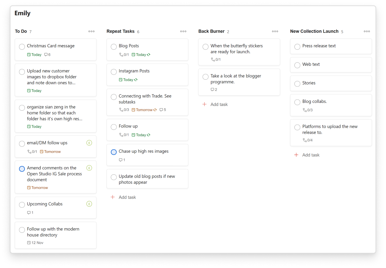 sian zeng user story todoist shared project