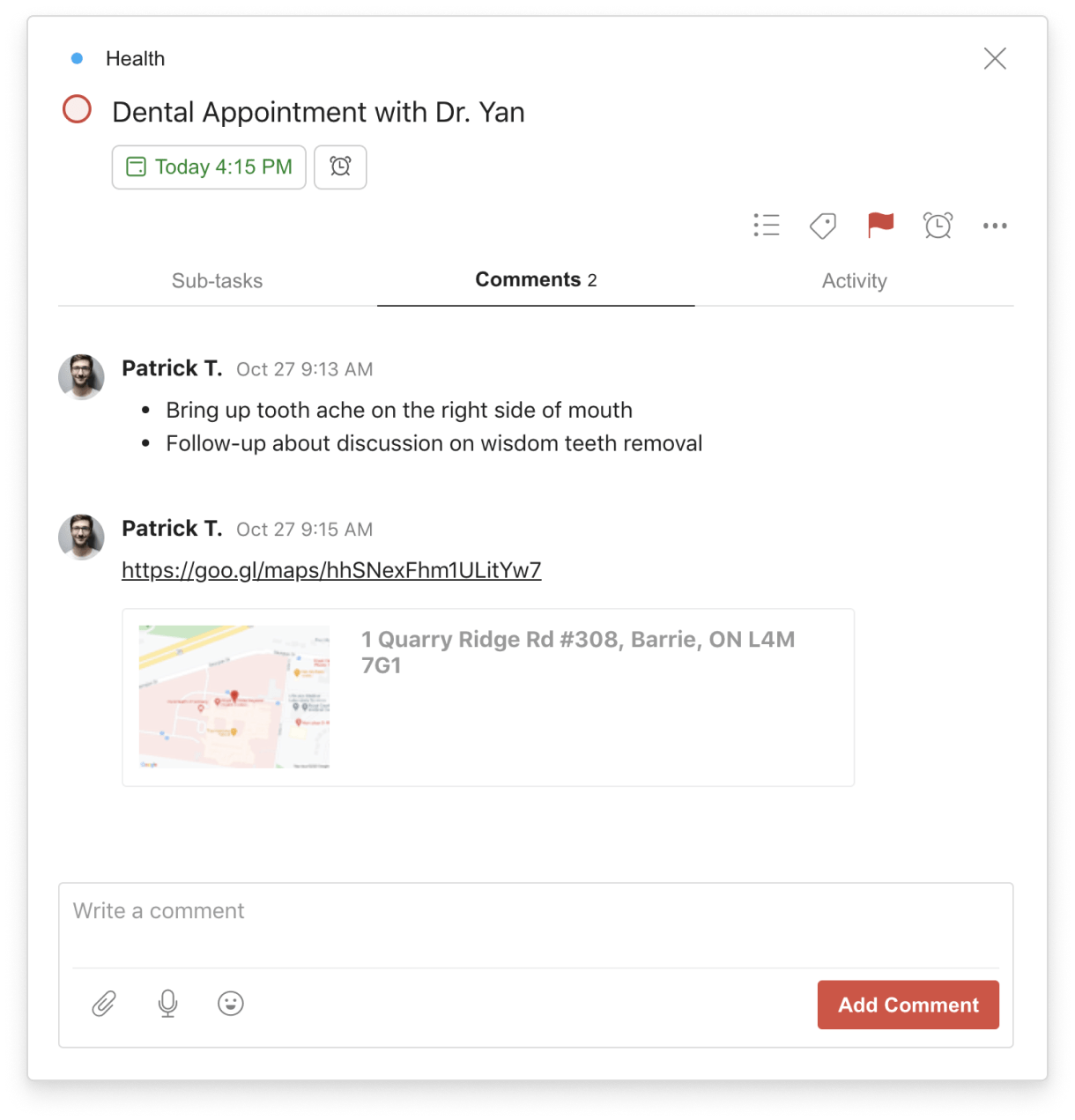 Todoist for health appointment