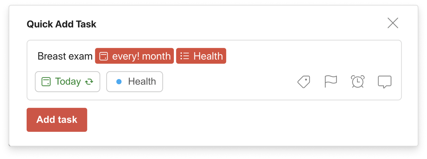 Todoist for Health recurring exclamation point