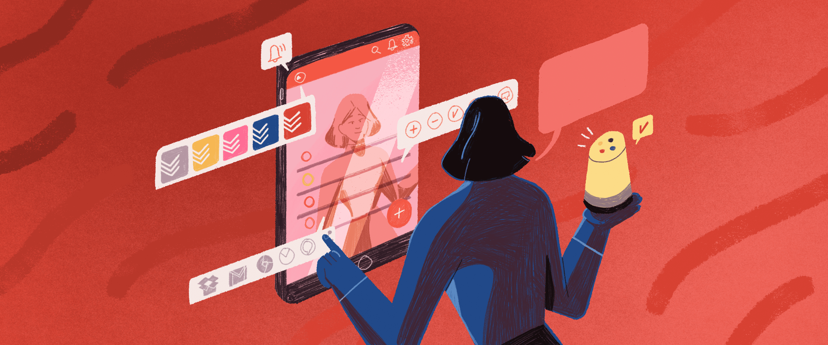 Illustration of people using new features in Todoist