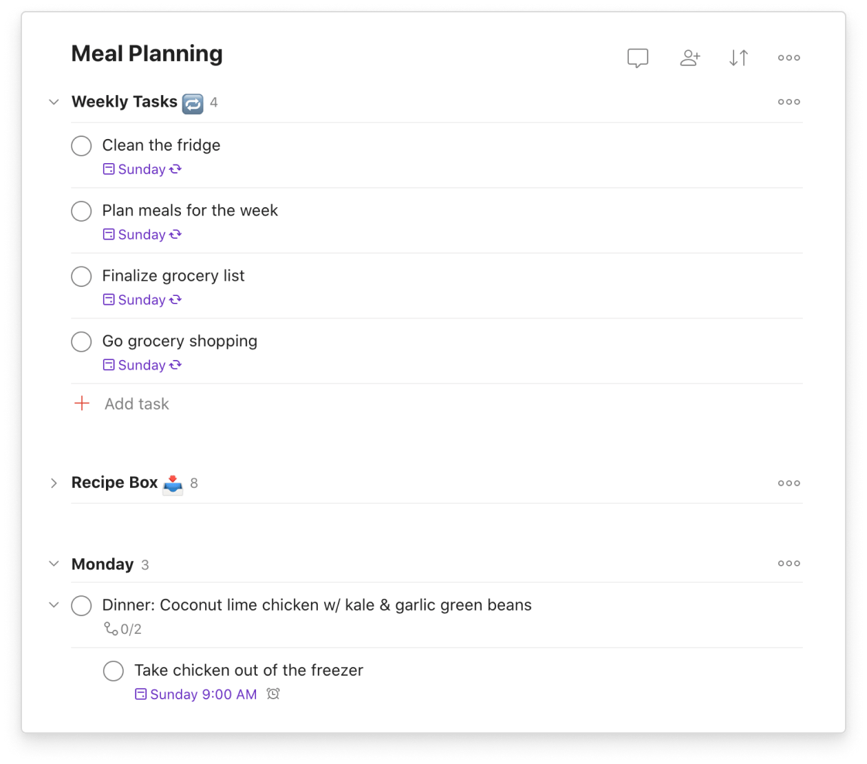 meal planning template Todoist