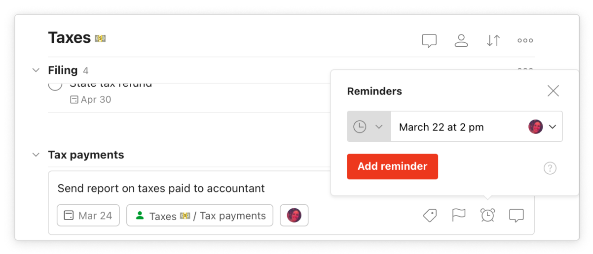 todoist for taxes reminder