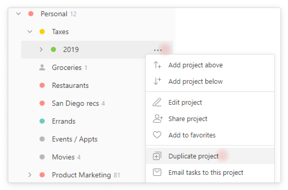 todoist for taxes duplicate project