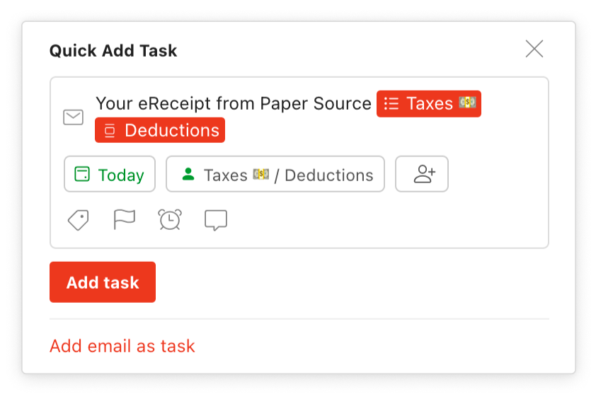 todoist for taxes add task from email