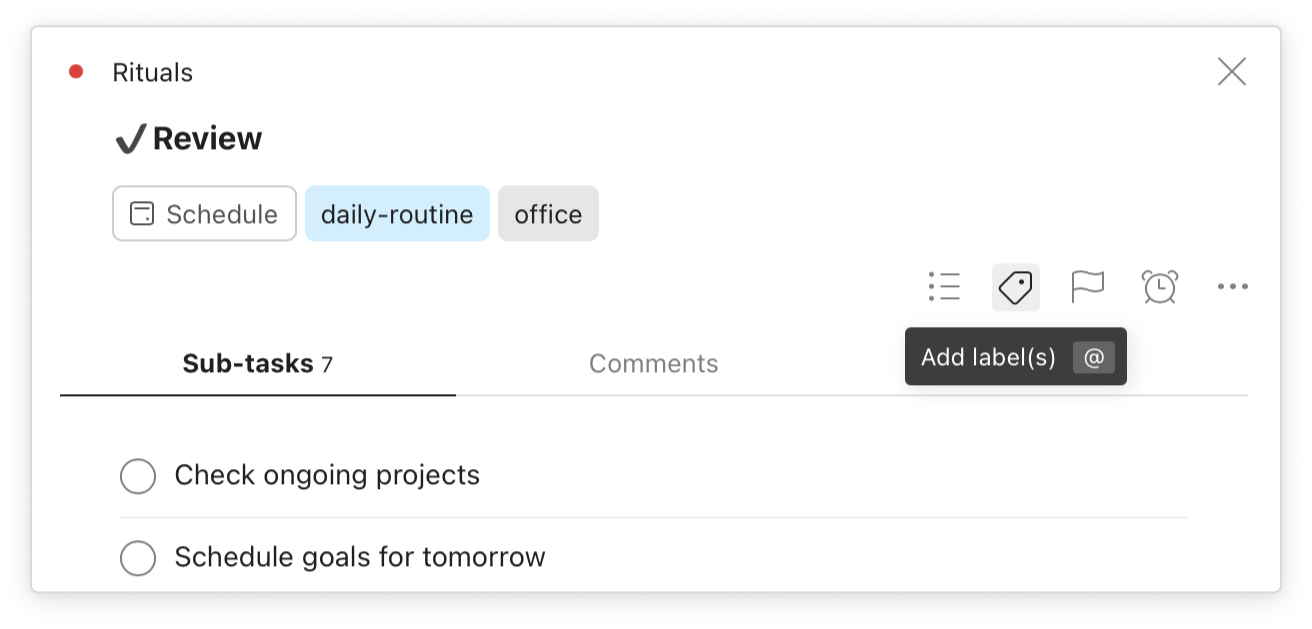 Adding a label to a Todoist task.